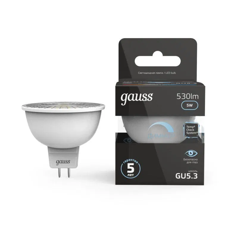 Лампа светодиодная Black 5Вт MR16 софит 4100К нейтр. бел. GU5.3 530лм диммир. GAUSS 101505205-D