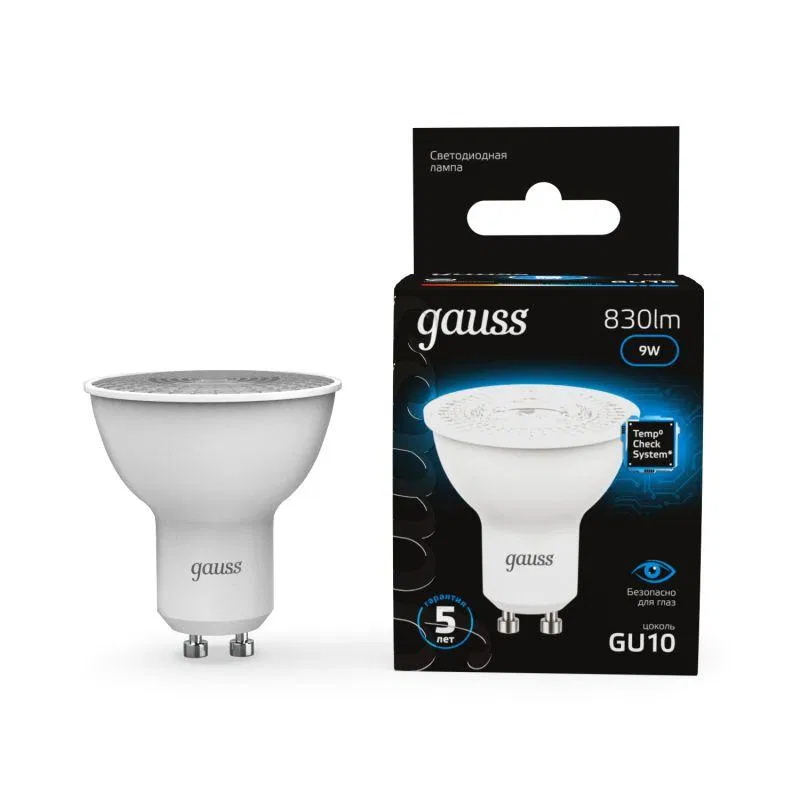 Лампа светодиодная Black 9Вт MR16 софит 6500К холод. бел. GU10 830лм GAUSS 101506309