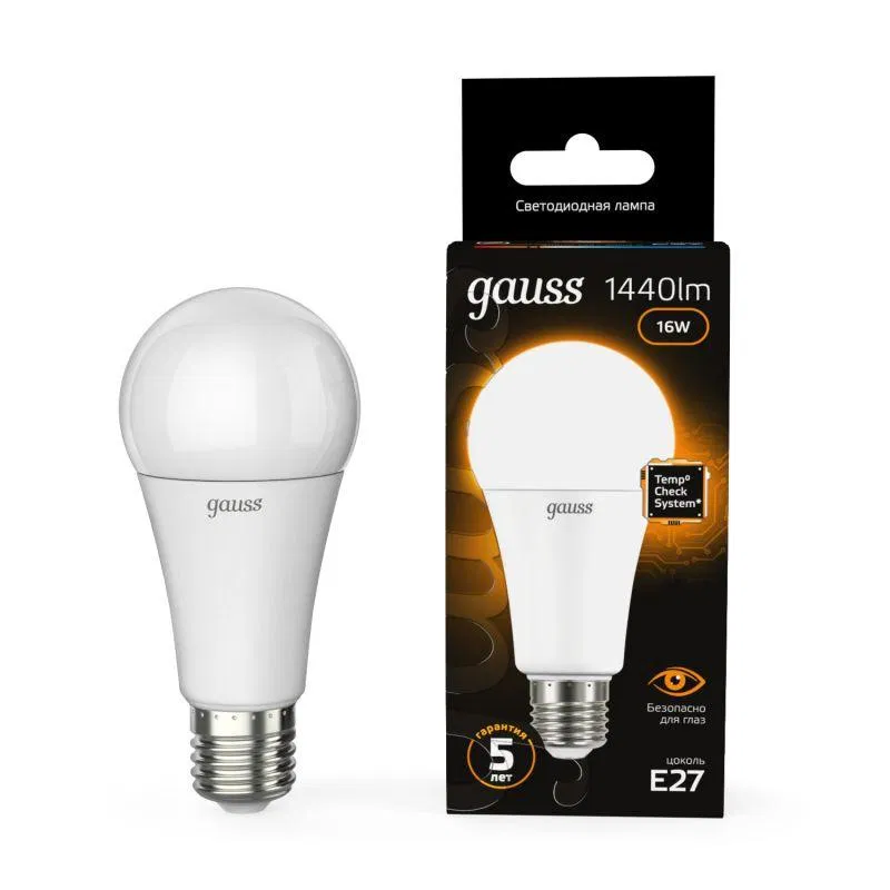 Лампа светодиодная Black 16Вт A60 грушевидная 3000К тепл. бел. E27 1440лм GAUSS 102502116