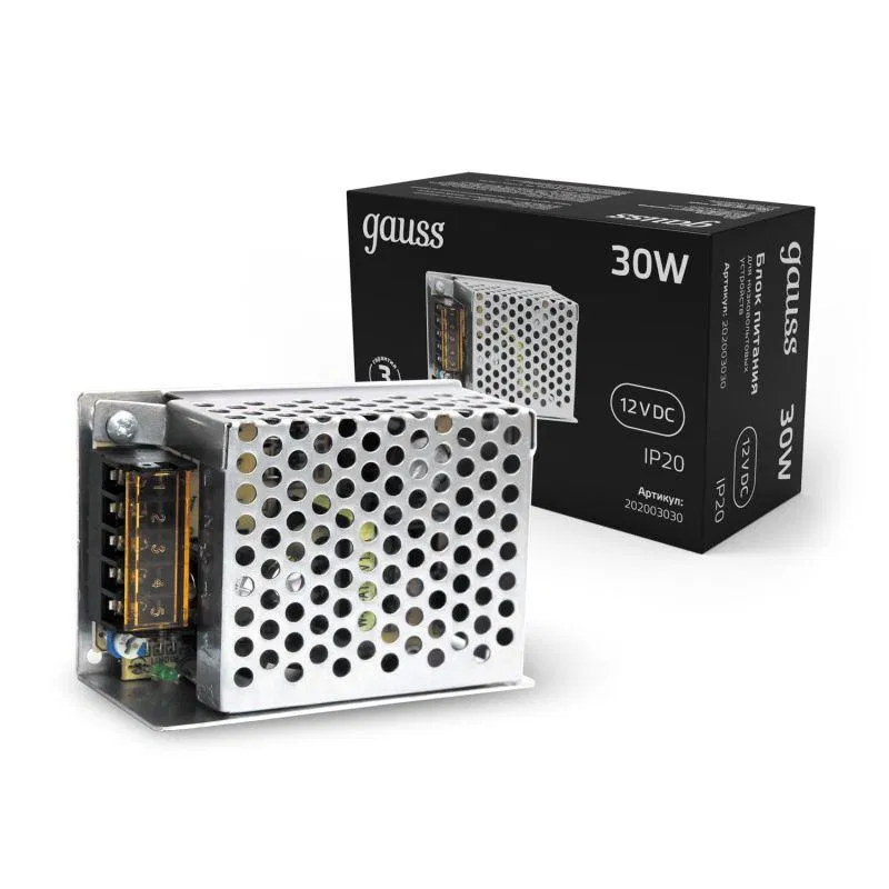 Блок питания для светодиодной ленты Black 30Вт 12В IP20 (драйвер) GAUSS 202003030