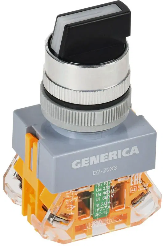Переключатель D7-20X3 3 полож. 1НО+1НЗ черн. GENERICA BSW50-20X3-3-21-3-K02-G