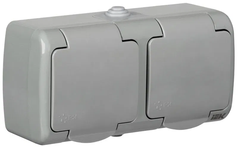 Розетка 2-м ОП AQUATIC РСш22-2-А 16А IP54 с заземл. с крышкой GENERICA ERA22-K03-16-54