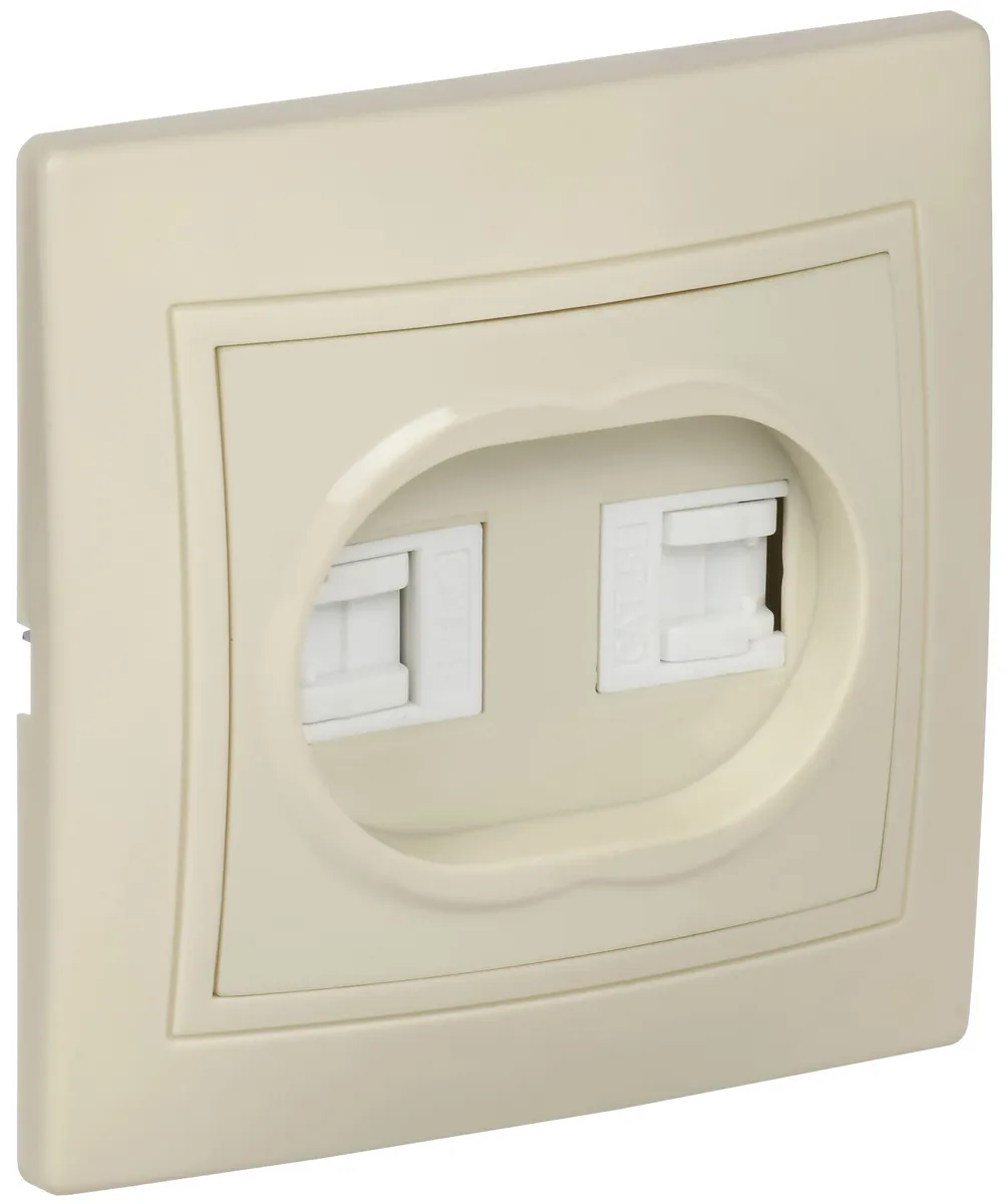 KVARTA Розетка 2-местная компьютерная RJ45 кат.5е РК12-ККм кремовый