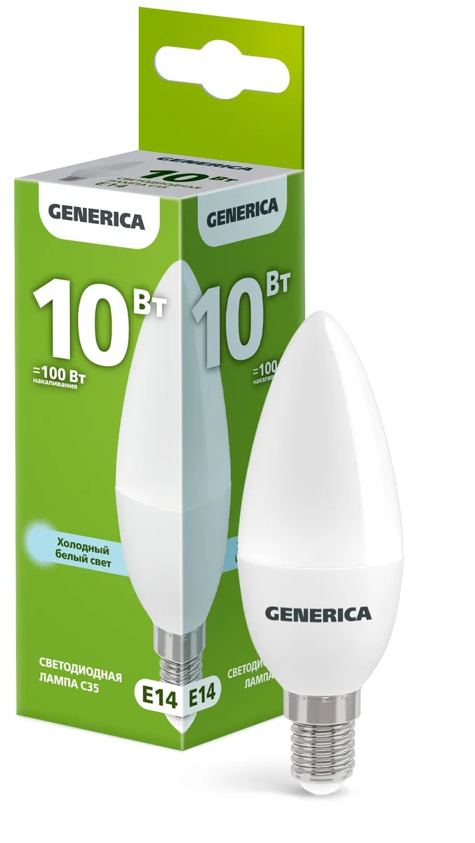 Лампа светодиодная C35 свеча 10Вт 230В 6500К E14 GENERICA