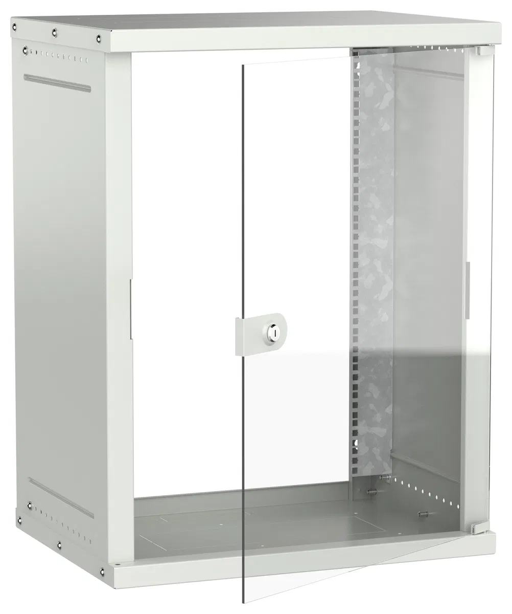 Шкаф настенный 19" 15U 600х450мм стеклянная дверь серый GENERICA LWE3-15U64-GF-G