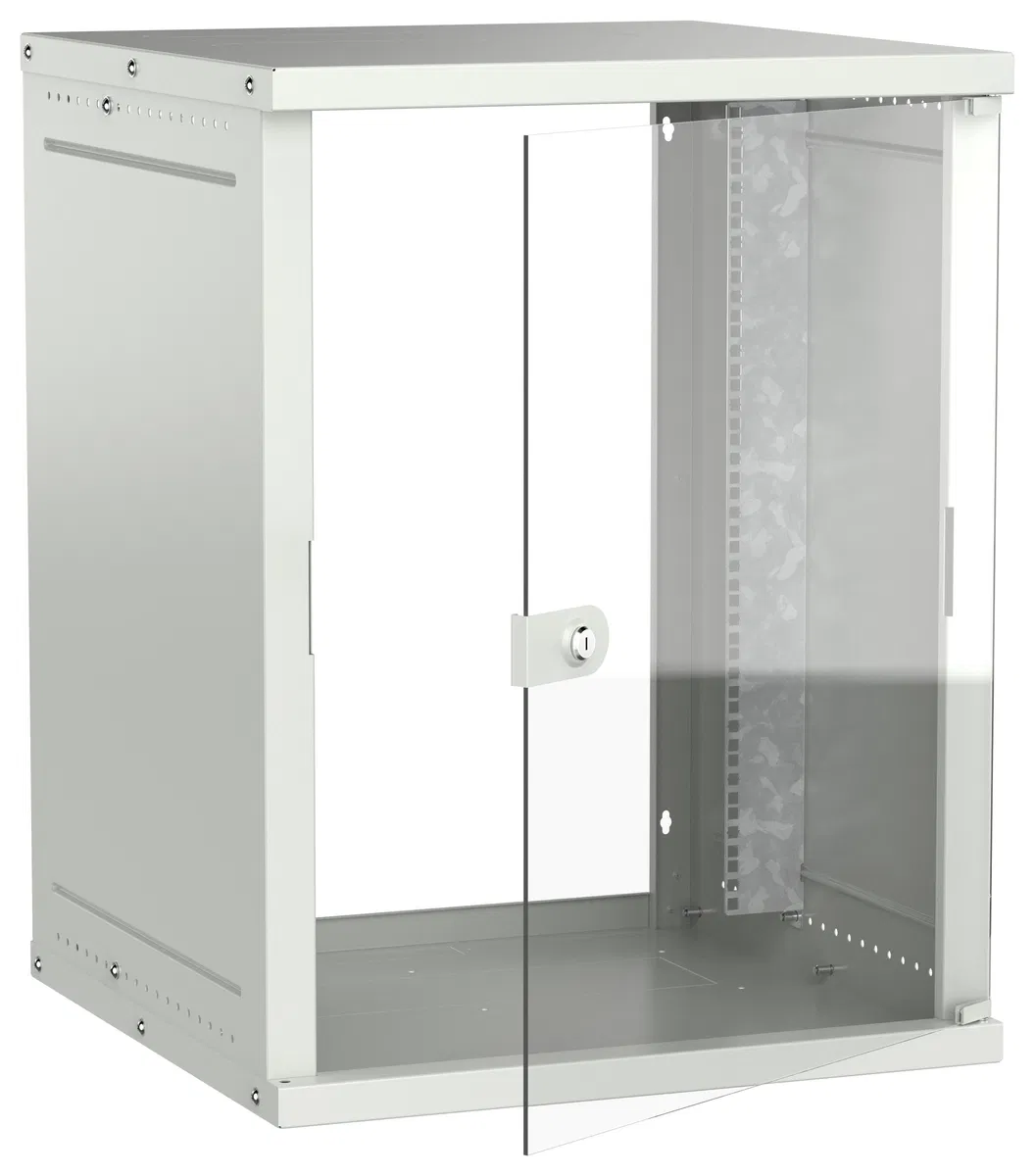 Шкаф настенный 19" 15U 600х600мм стеклянная дверь серый GENERICA LWE3-15U66-GF-G