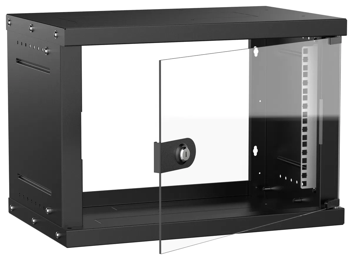 Шкаф настенный 19" 6U 550х350мм стеклянная дверь черный GENERICA LWE5-06U53-GF-G