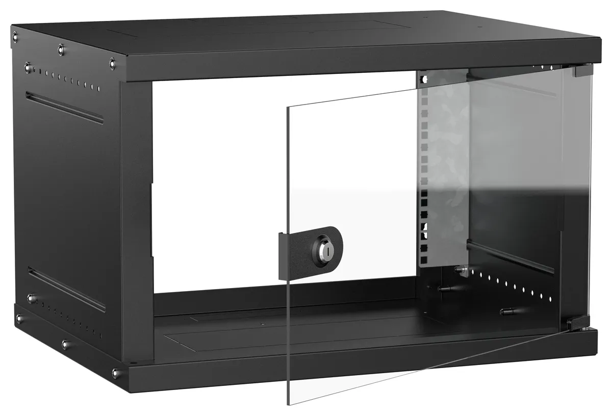 Шкаф настенный 6U 600х450мм дверь стекл. черн. GENERICA LWE5-06U64-GF-G