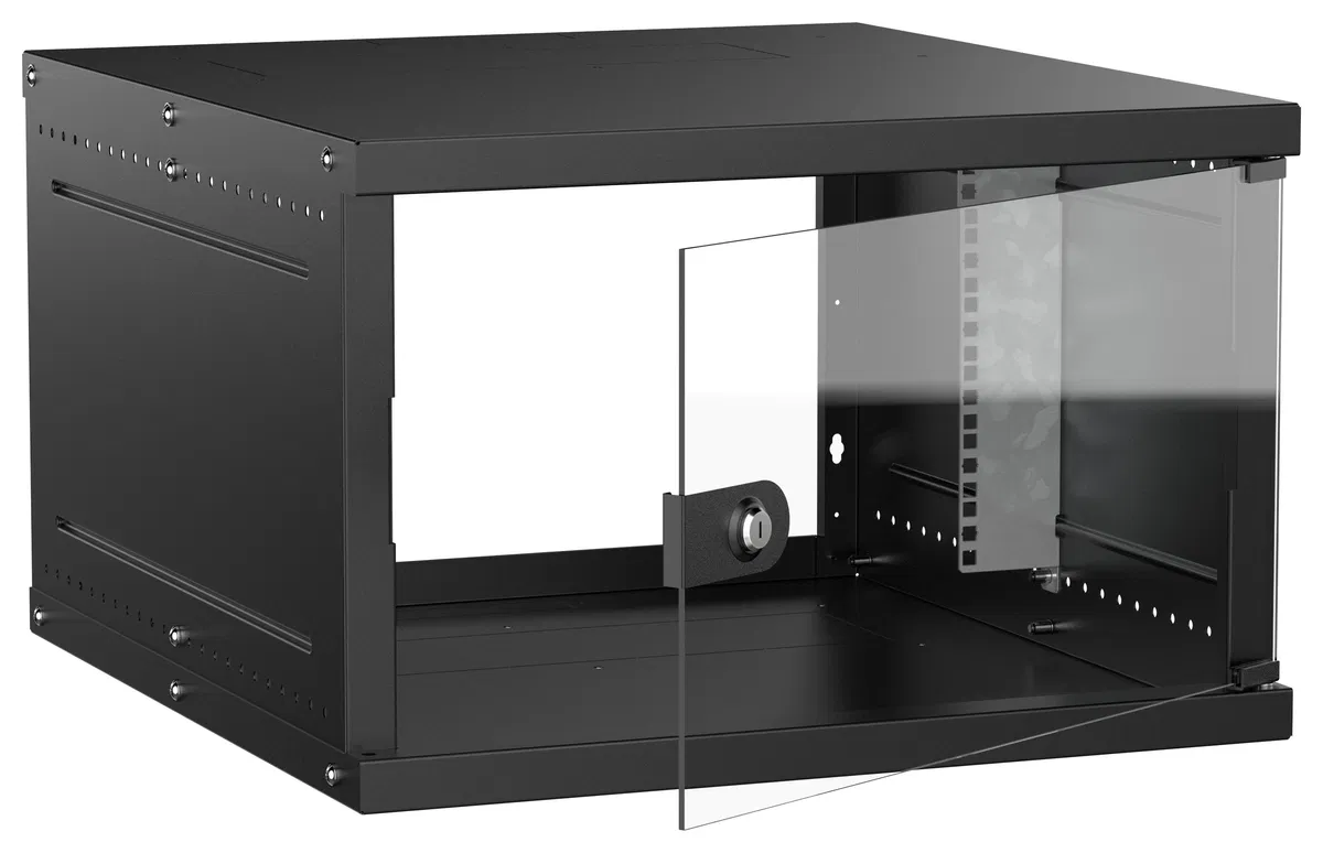 Шкаф настенный 19" 6U 600х650мм стеклянная дверь черный GENERICA LWE5-06U67-GF-G