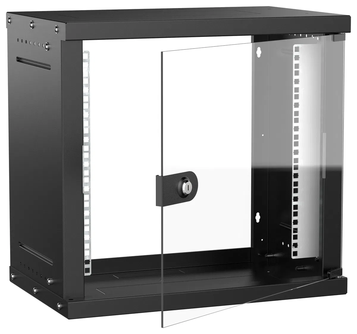 Шкаф настенный 19" 9U 550х350мм стеклянная дверь черный GENERICA LWE5-09U53-GF-G