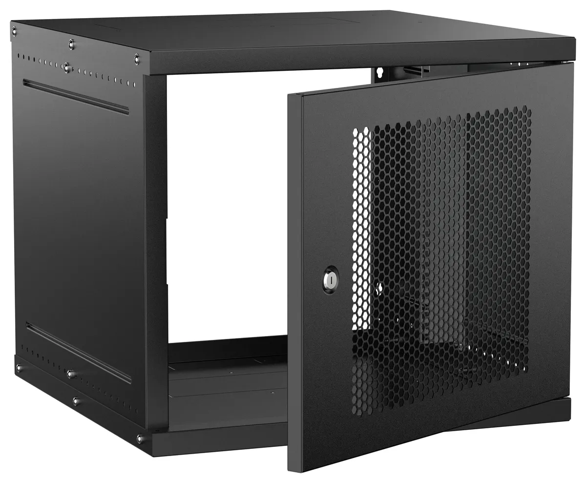 Шкаф настенный 9U 600х600мм дверь перфорир. черн. GENERICA LWE5-09U66-PF-G