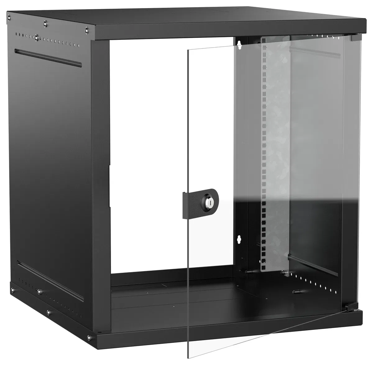 Шкаф настенный 19" 12U 600х600мм стеклянная дверь черный GENERICA LWE5-12U66-GF-G