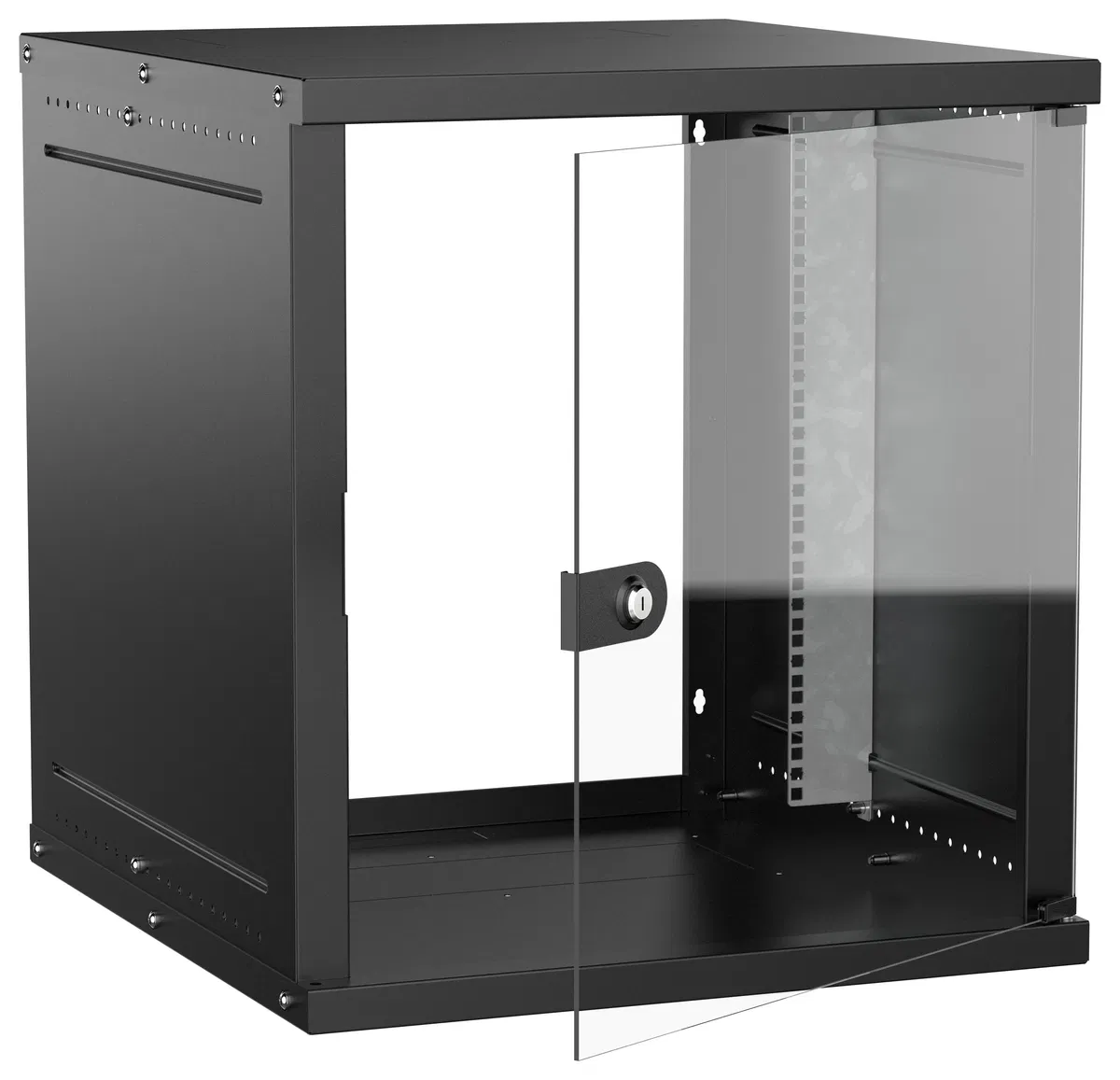 Шкаф настенный 19" 12U 600х650мм стеклянная дверь черный GENERICA LWE5-12U67-GF-G