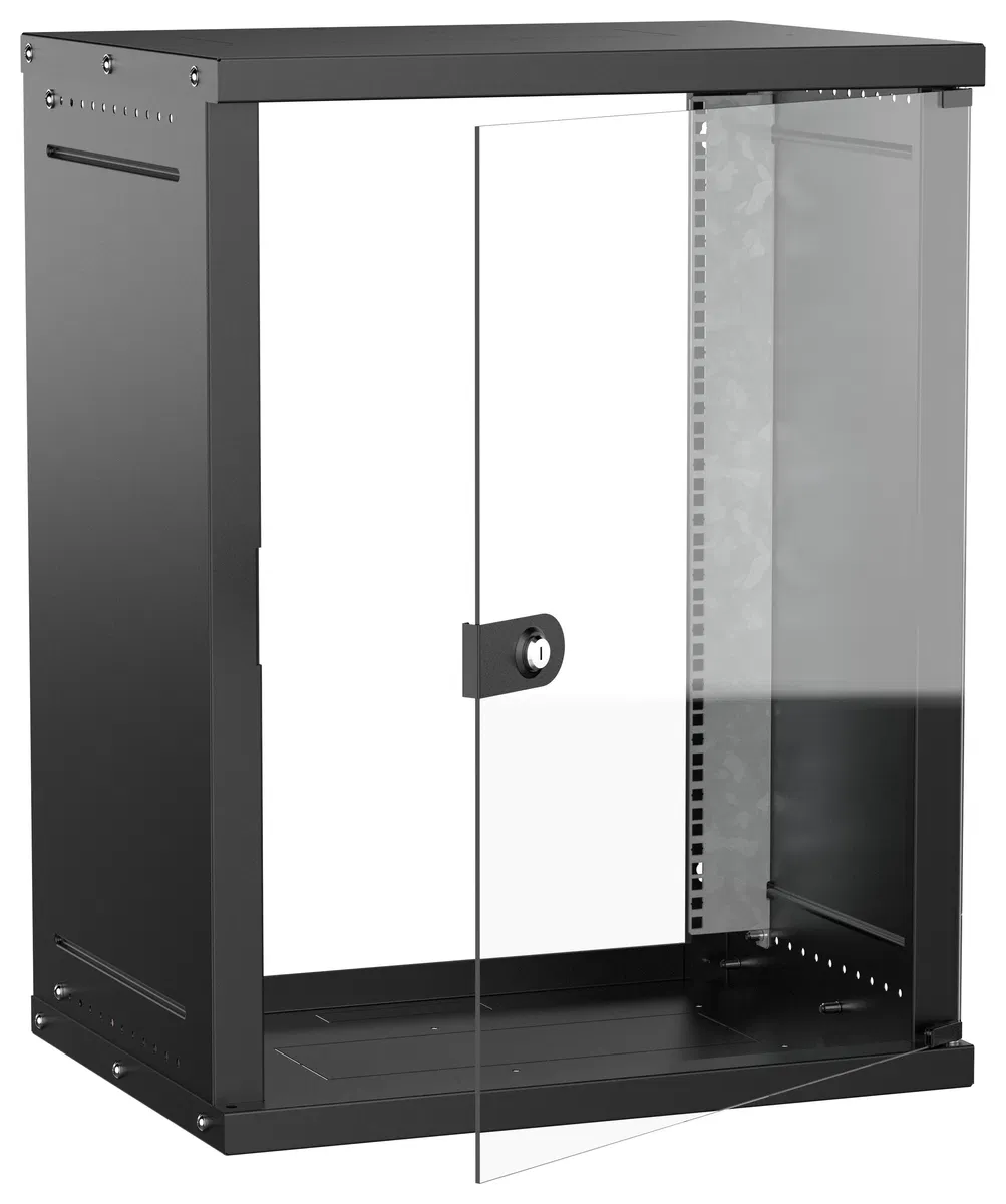 Шкаф настенный 19" 15U 600х450мм стеклянная дверь черный GENERICA LWE5-15U64-GF-G