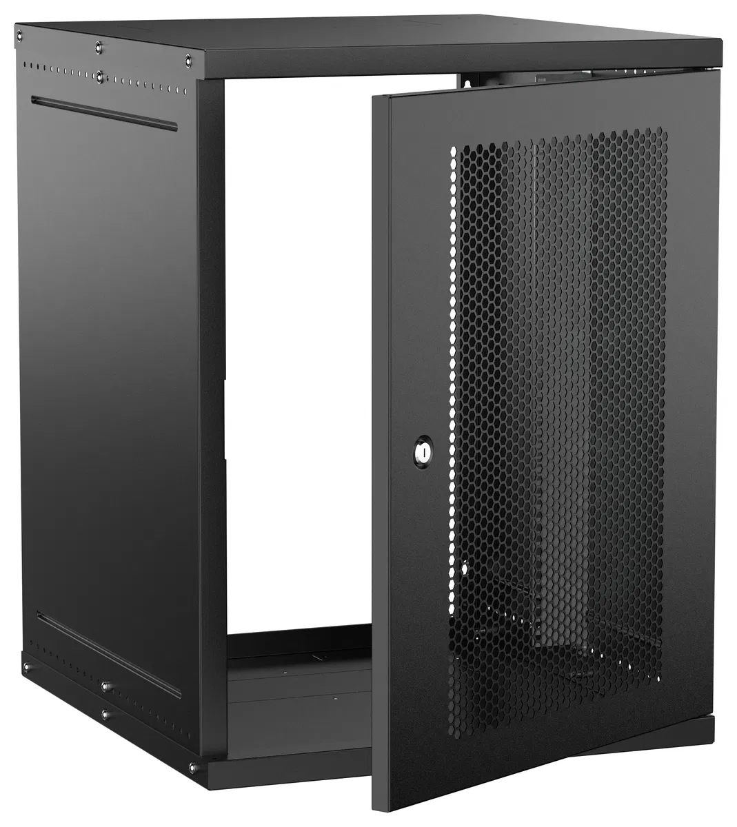 Шкаф настенный 19" 15U 600х650мм перфорированная дверь черный GENERICA LWE5-15U67-PF-G