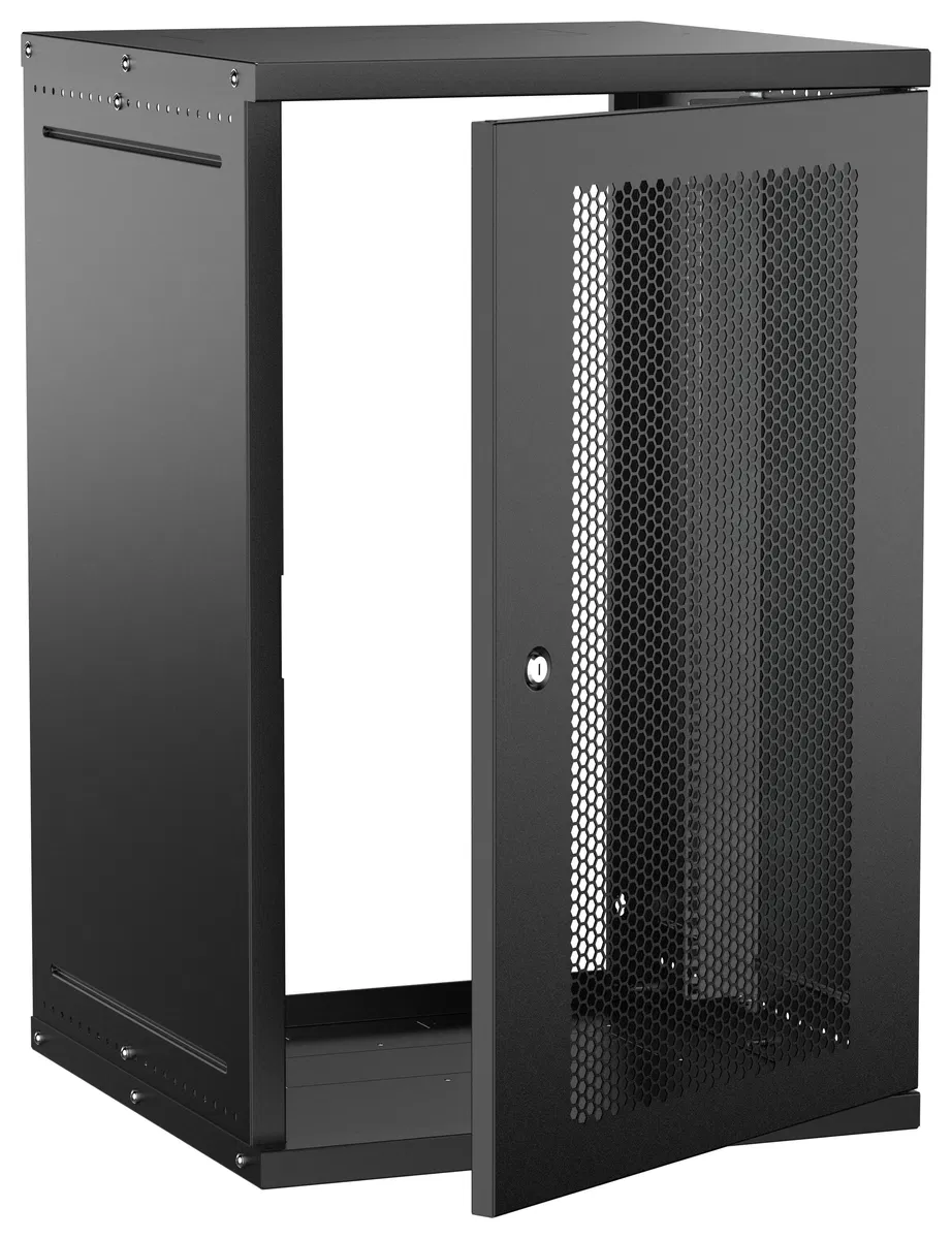 Шкаф настенный 19" 18U 600х600мм перфорированная дверь черный GENERICA LWE5-18U66-PF-G
