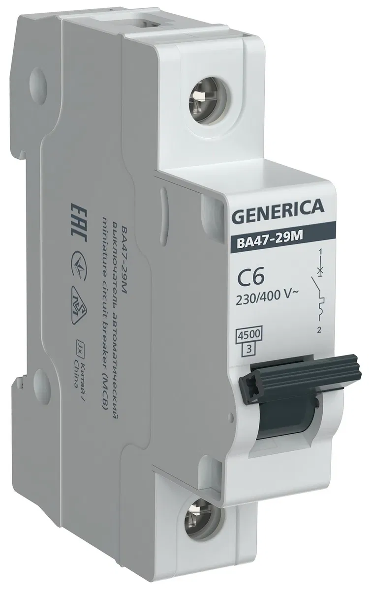 Автоматический выключатель ВА47-29М 1P 6А 4,5кА C GENERICA MVA21-1-006-C-G