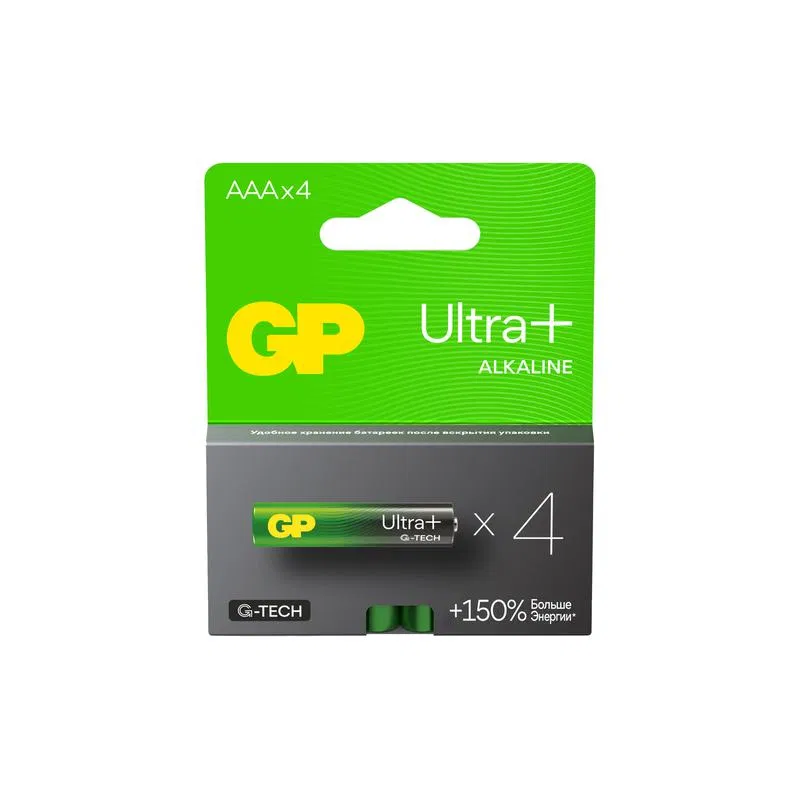 Элемент питания алкалиновый AAA/LR03 1.5В Ultra Plus Alkaline G-Tech 24AUPA21-2CRSB4_ 40/320 (блист.4шт) GP 1195