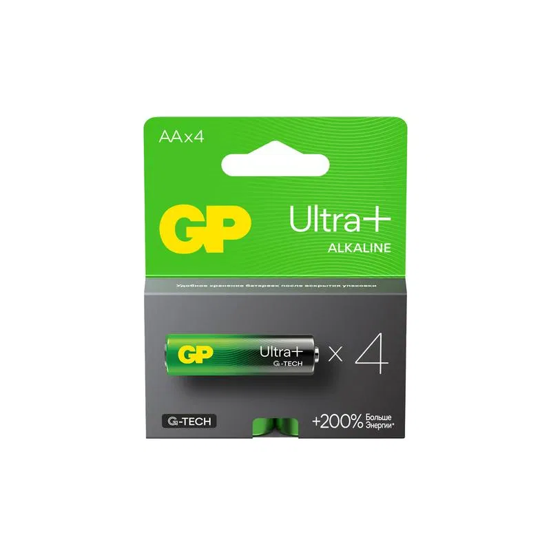 Элемент питания алкалиновый AA/LR6 1.5В Ultra Plus Alkaline G-Tech 15AUPA21-2CRSB4_ 40/320 (блист.4шт) GP 1197