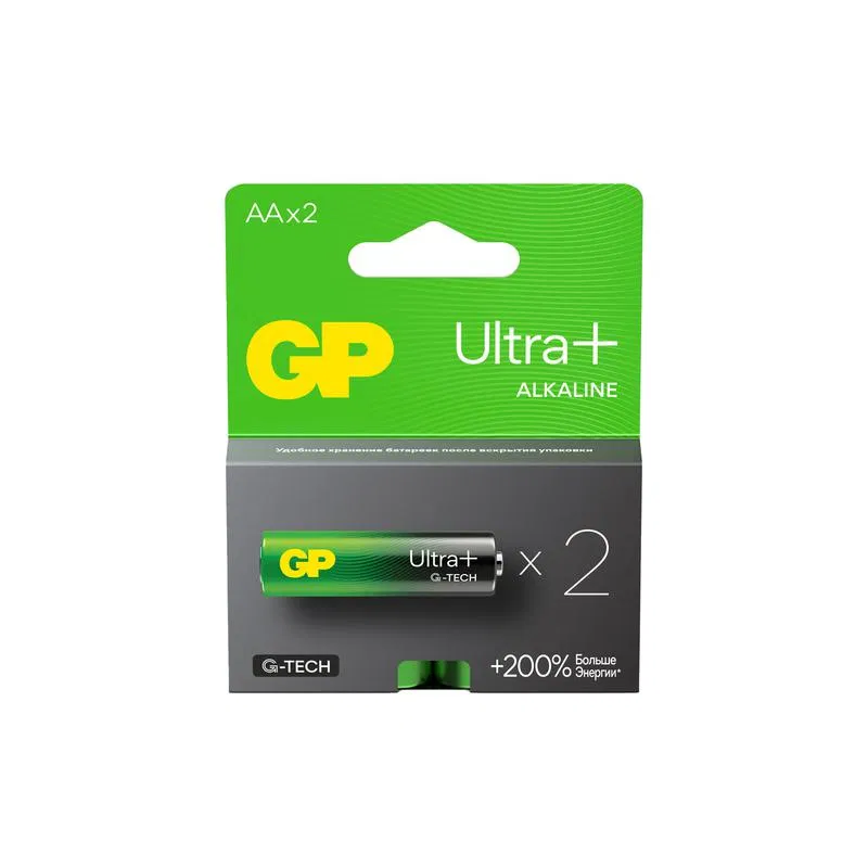 Элемент питания алкалиновый AA/LR6 1.5В Ultra Plus Alkaline G-Tech 15AUPA21-2CRSB2_ 20/160 (блист.2шт) GP 1198