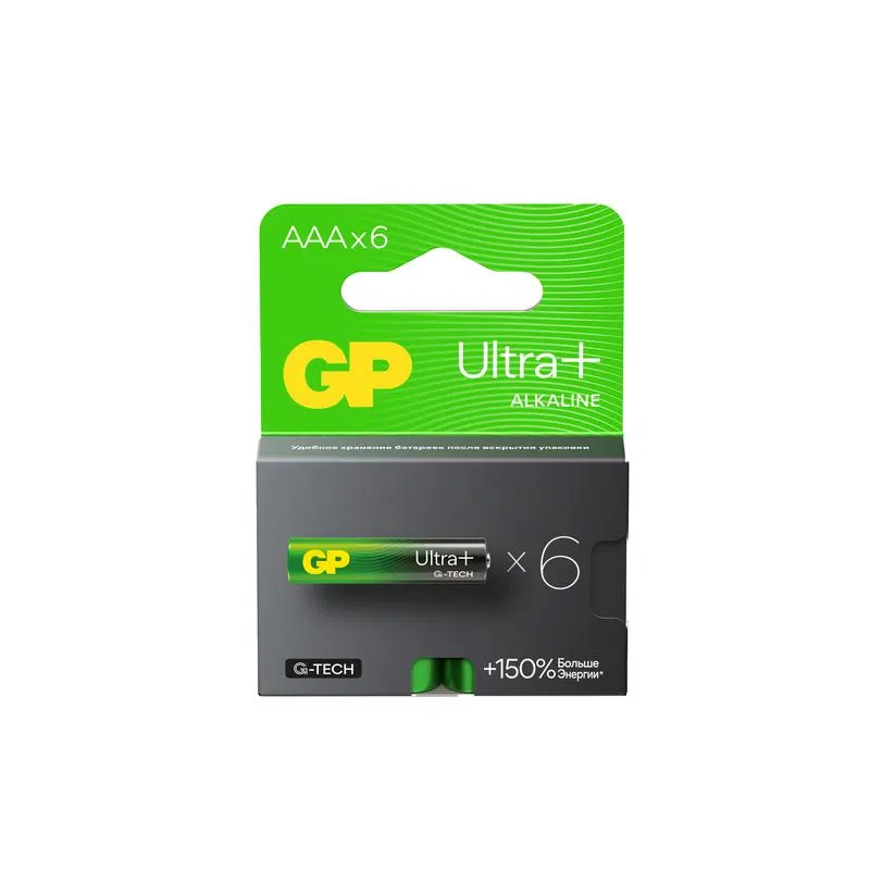 Элемент питания алкалиновый AAA/LR03 1.5В Ultra Plus Alkaline G-Tech 24AUPA21-2CRB6 96/768 (блист.6шт) GP 619