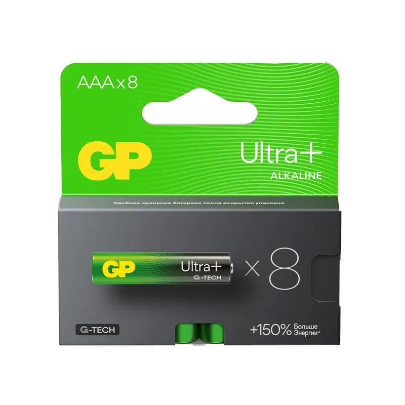 Элемент питания алкалиновый AAA/LR03 1.5В Ultra Plus Alkaline G-Tech 24AUPA21-2CRB8 96/768 (блист.8шт) GP 620