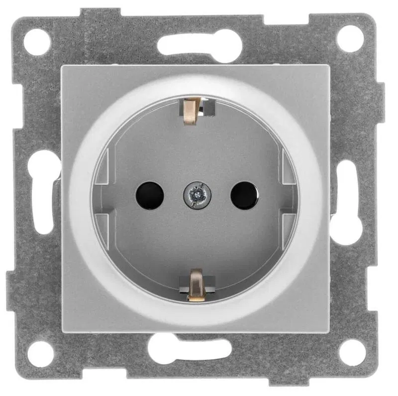 Механизмм розетки 1-м СП Ugra 16А IP20 с заземл. серебр. GUSI С11Р3-004