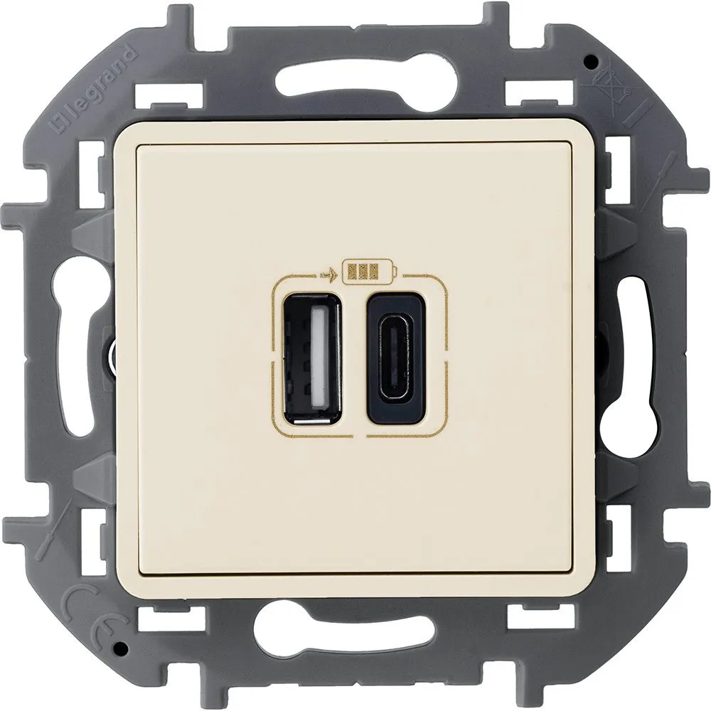 INSPIRIA Зарядное устройство USB А+С 3000мА 5Вслоновая кость 673761 IEK