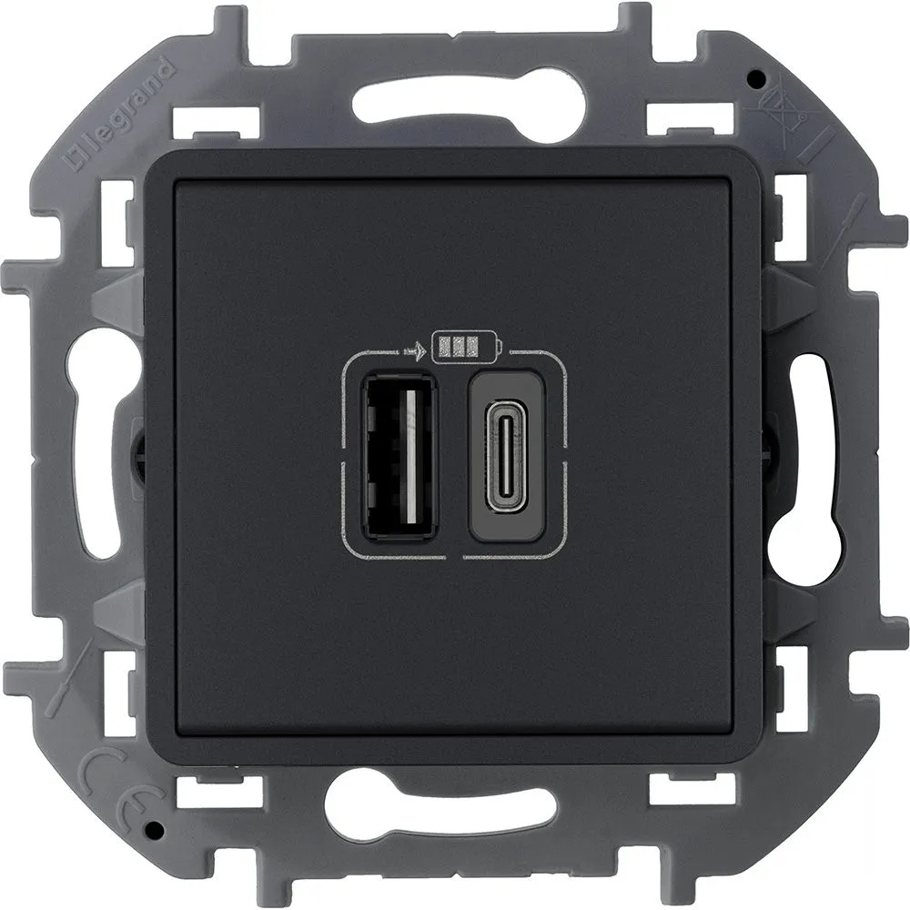 INSPIRIA Зарядное устройство USB А+С 3000мА 5Вантрацит 673763 IEK