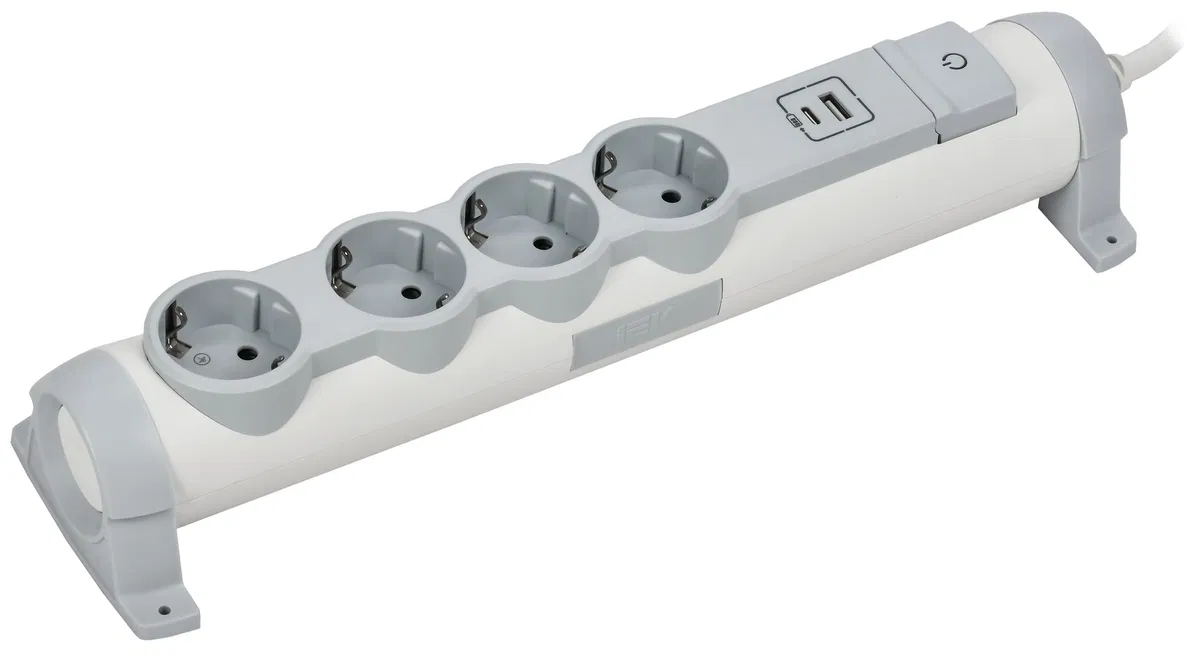COMFORT Удлинитель У04К 4 места 2P+PE 3м 3х1,5мм2 16А USB A+C 20Вт белый IEK 694692