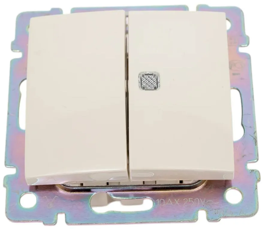 VALENA DIY Выключатель 2-клавишный с индикацией схема 5L 10АХ безвинтовые зажимы слоновая кость 695606 IEK