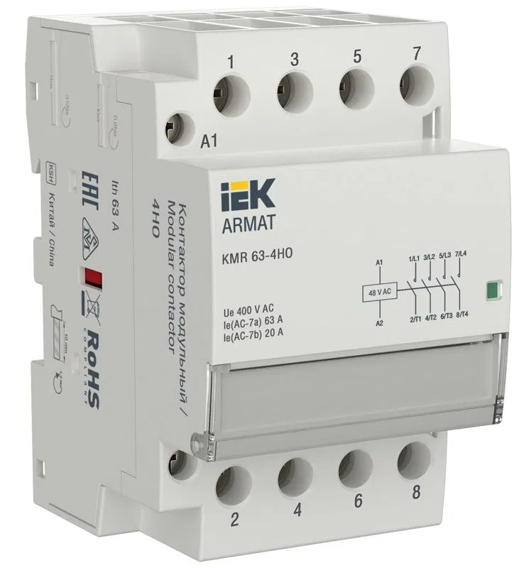 Контактор модульный KMR 63А 48В AC 4НО ARMAT IEK AR-KMR10-063-40-048