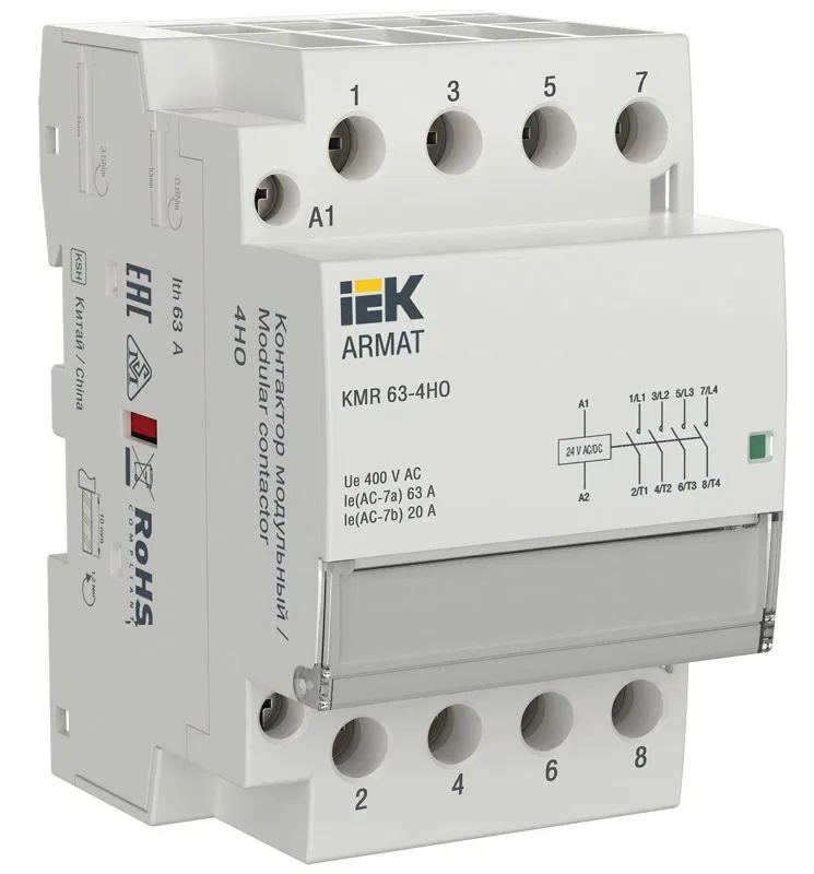 Контактор модульный KMR 63А 24В AC/DC 4НО ARMAT IEK AR-KMR20-063-40-024