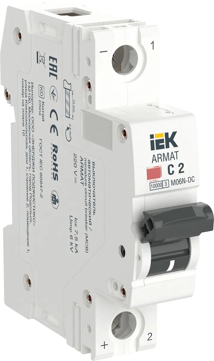 ARMAT Автоматический выключатель M06N-DC 1P C 2А IEK AR-M06N-1-C002DC