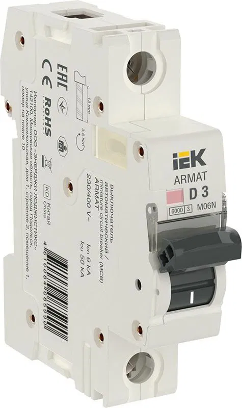 Выключатель автоматический модульный 1п D 3А M06N ARMAT IEK AR-M06N-1-D003