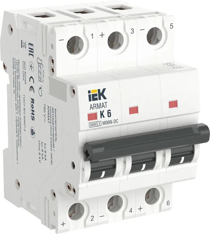 Выключатель автоматический модульный 3п K 6А M06N-DC ARMAT IEK AR-M06N-3-K006DC