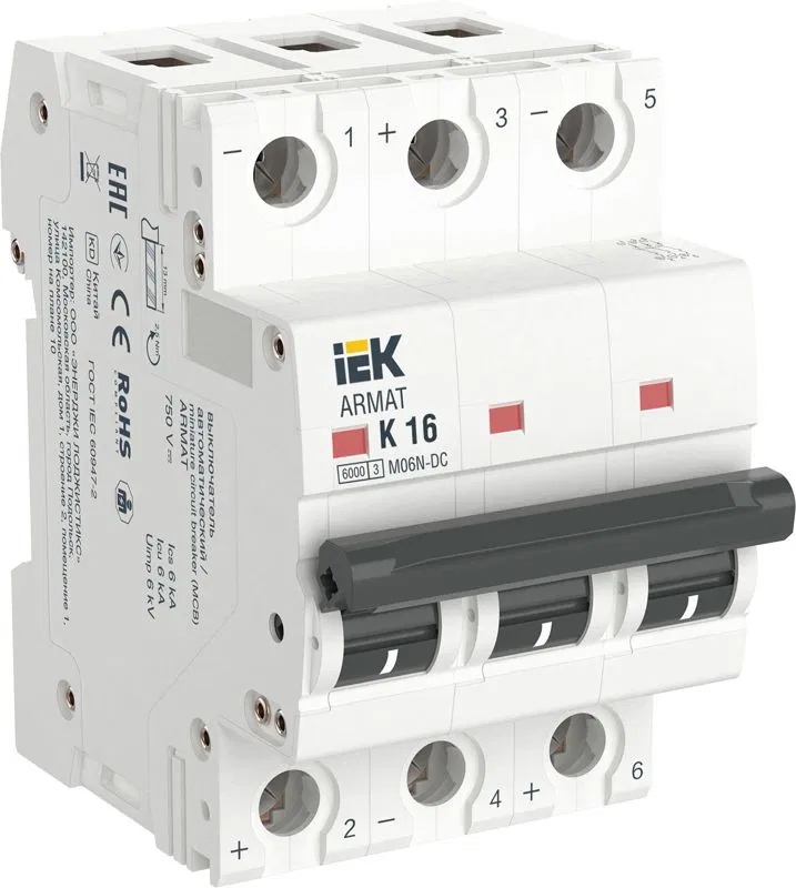 Выключатель автоматический модульный 3п K 16А M06N-DC ARMAT IEK AR-M06N-3-K016DC