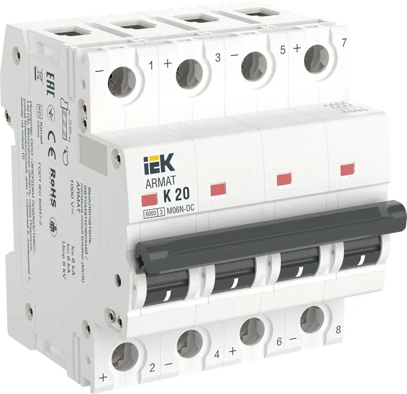 Выключатель автоматический модульный 4п K 20А M06N-DC ARMAT IEK AR-M06N-4-K020DC