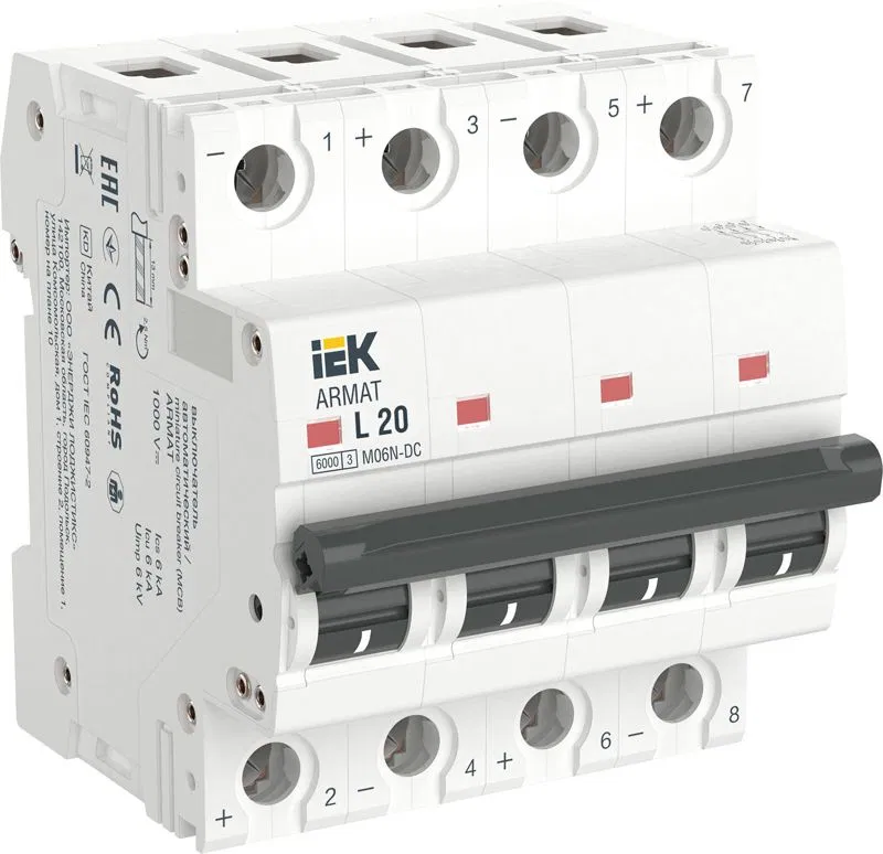 Выключатель автоматический модульный 4п L 20А M06N-DC ARMAT IEK AR-M06N-4-L020DC