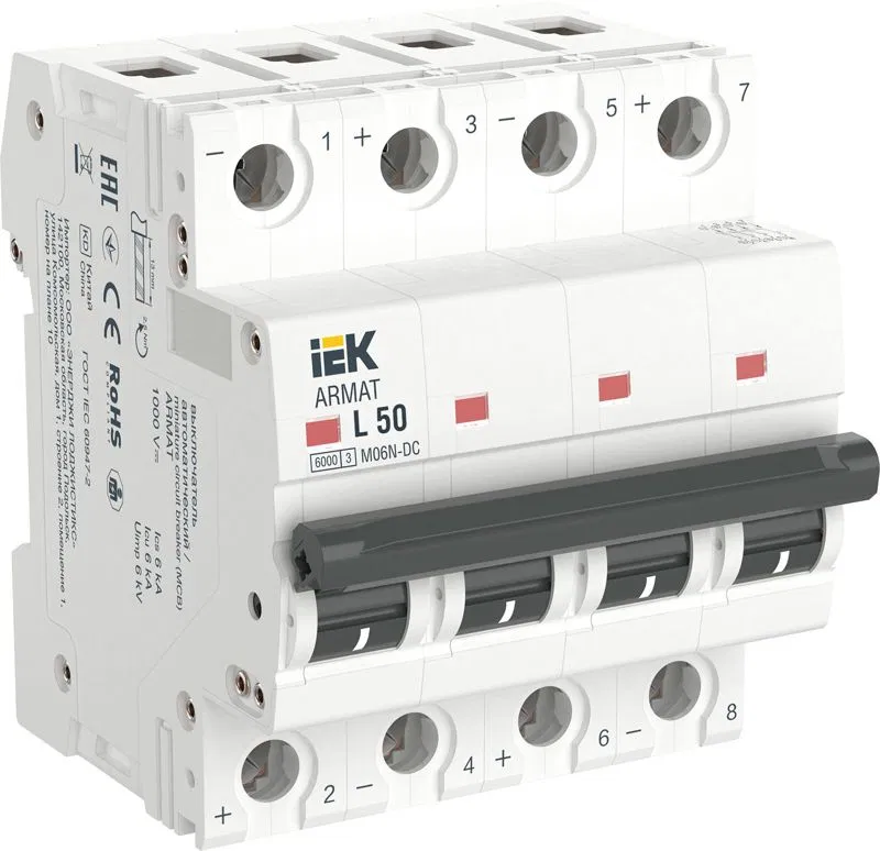 Выключатель автоматический модульный 4п L 50А M06N-DC ARMAT IEK AR-M06N-4-L050DC