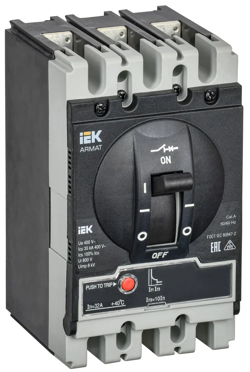 ARMAT Автоматический выключатель в литом корпусе 3P типоразмер S 35кА 32А расцепитель электромагнитный регулируемый IEK AR-MCCB-3S-035-0032A-MTUC