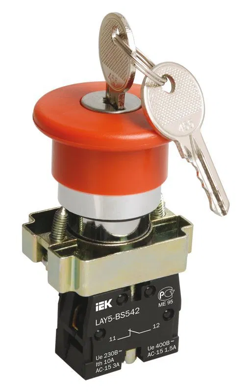 Кнопка управления "Грибок" LAY5-BS142 d22мм 1НЗ 240В с ключом красн. KARAT IEK BBG50-LAY5-K04