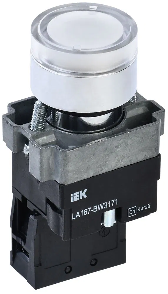 Кнопка управления LA167-BW3171 d=22мм RC 1NO с подсветкой белая IEK BBT20-BW3171-1-12-67-K01