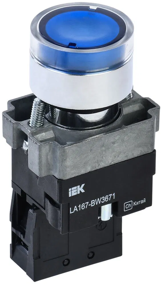 Кнопка управления LA167-BW3671 d=22мм RC 1NO с подсветкой синяя IEK BBT20-BW3671-1-12-67-K07