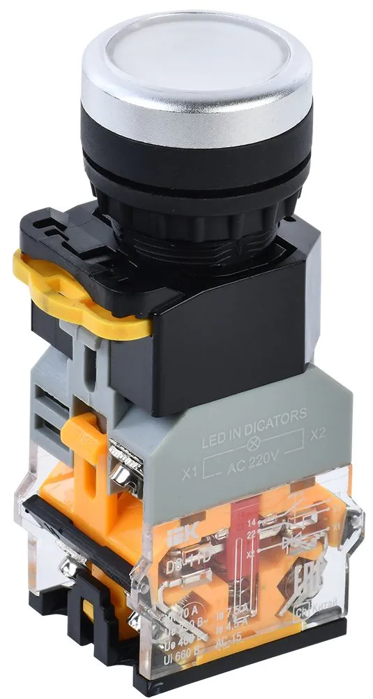 Кнопка управления D8-11D d=22мм 1NO+1NC с подсветкой белая IEK BBT30-11D-3-12-K01