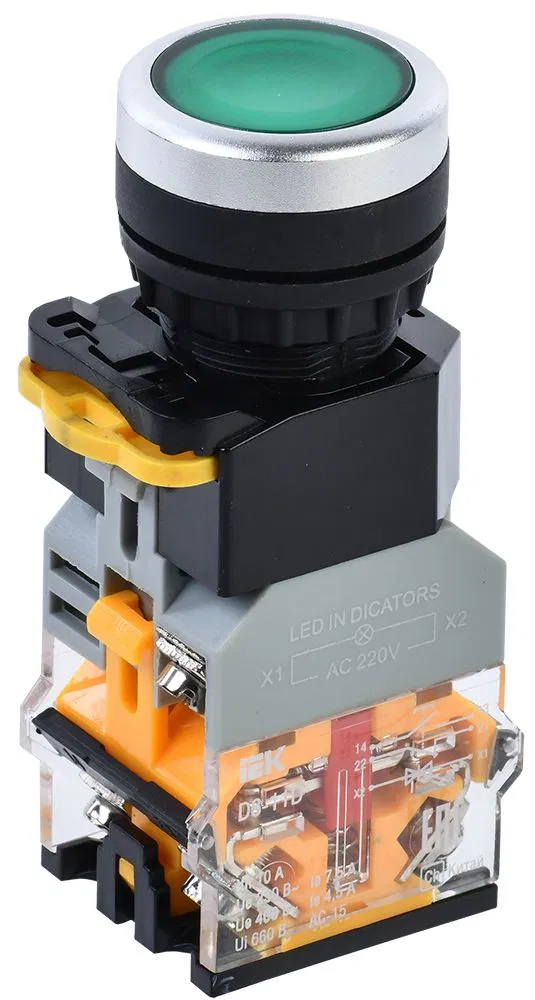 Кнопка управления D8-11D d=22мм 1NO+1NC с подсветкой зеленая IEK BBT30-11D-3-12-K06