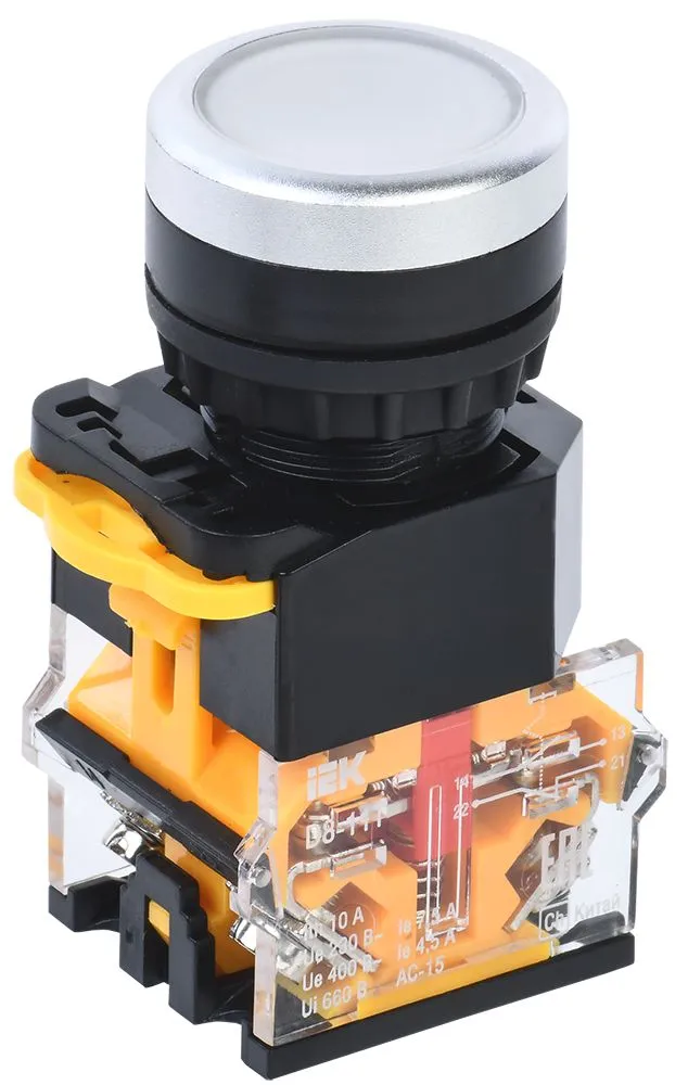 Кнопка управления D8-11T d=22мм 1NO+1NC с фиксацией белая BBT30-11T-3-21-K01 IEK