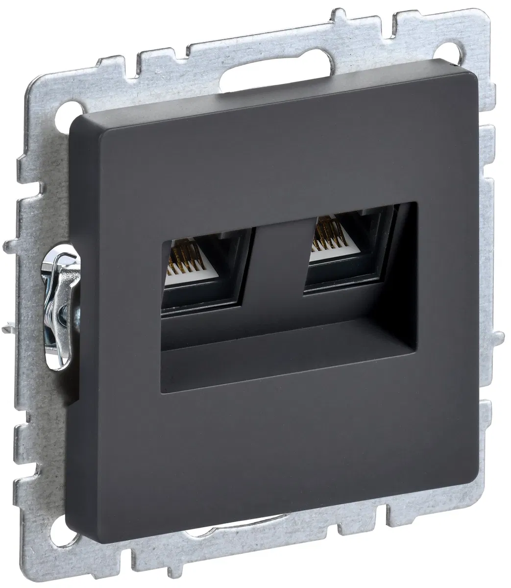 BRITE Розетка двойная RJ11+RJ45 кат.5E РК/Т12-БрГ графит IEK BR-KT20-O-1-K53