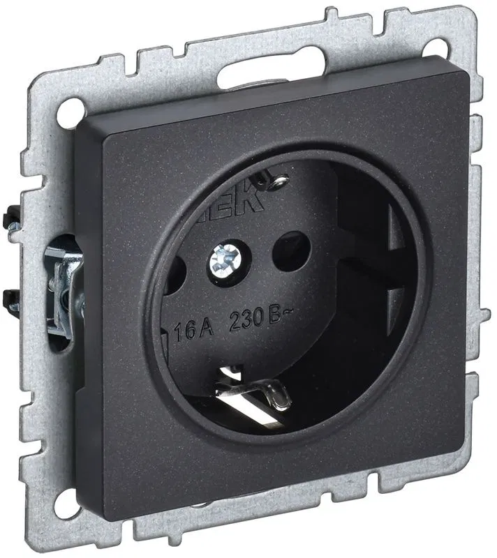 Розетка BRITE РС14-1-0-БрЧ 16А с заземл. защ. шторки механизм черн. IEK BR-R14-16-K02