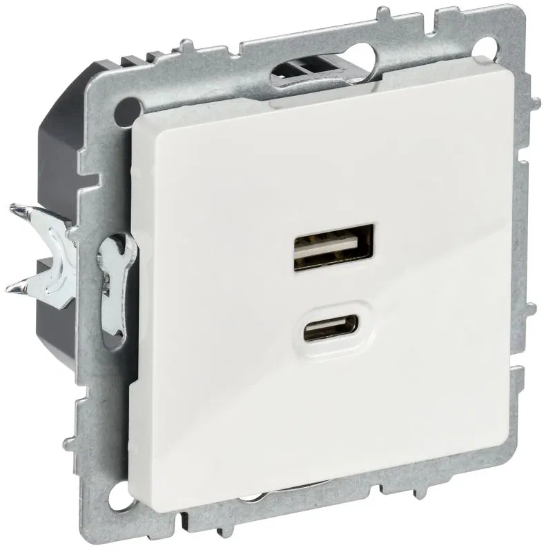 Розетка СП BRITE РЮ11-2-БрБ USB A+C 45Вт высокоскор. заряд. бел. IEK BR-U22-045-K01